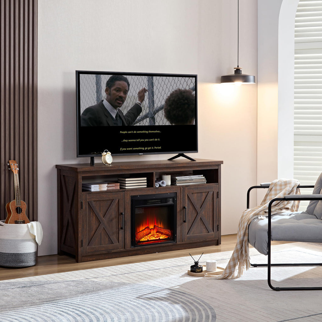 Farmhouse TV Media Stand with 18" Fireplace Insert, Espresso G694