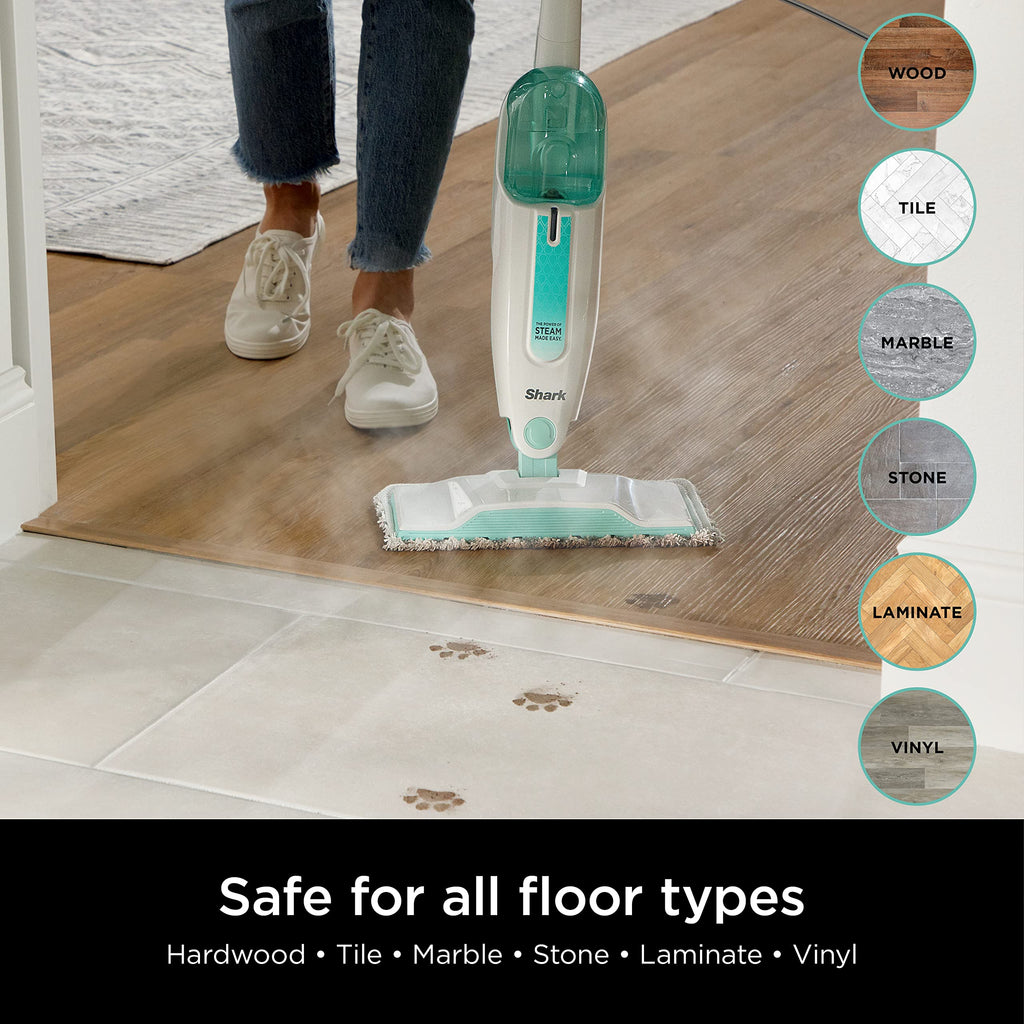 White Steam Mop with 2 Dirt Grip Pads U8157