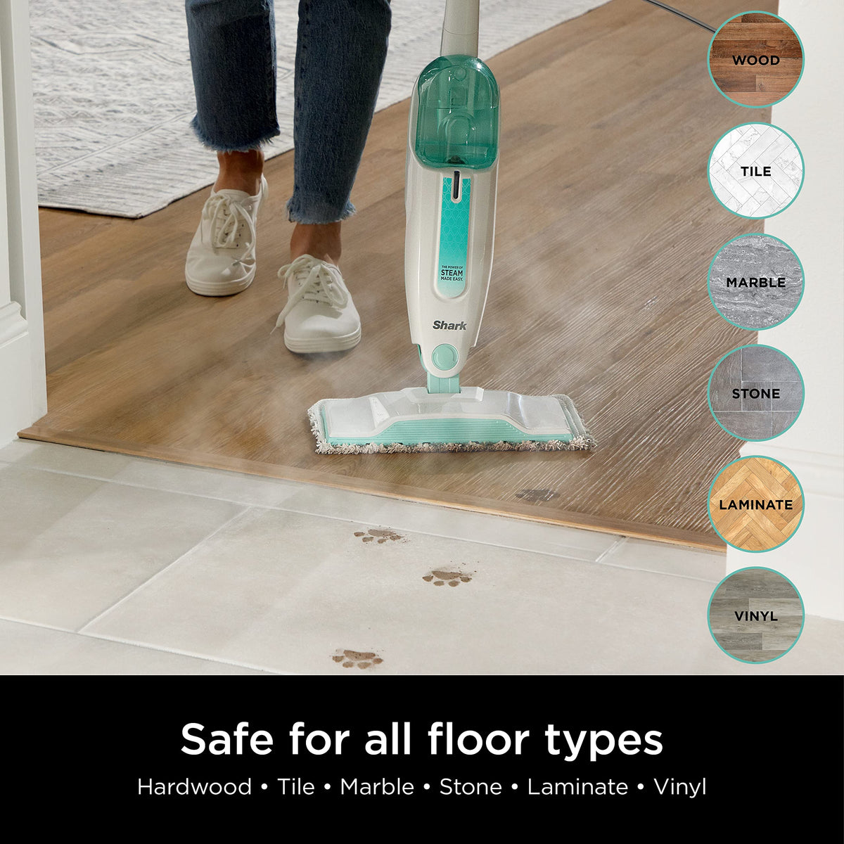 White Steam Mop with 2 Dirt Grip Pads U8157