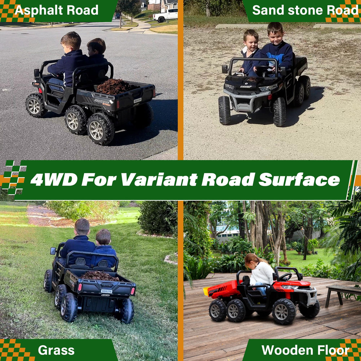 24V 2 Seater 4WD 6-Wheels Battery Powered Ride On Dump Truck A6306