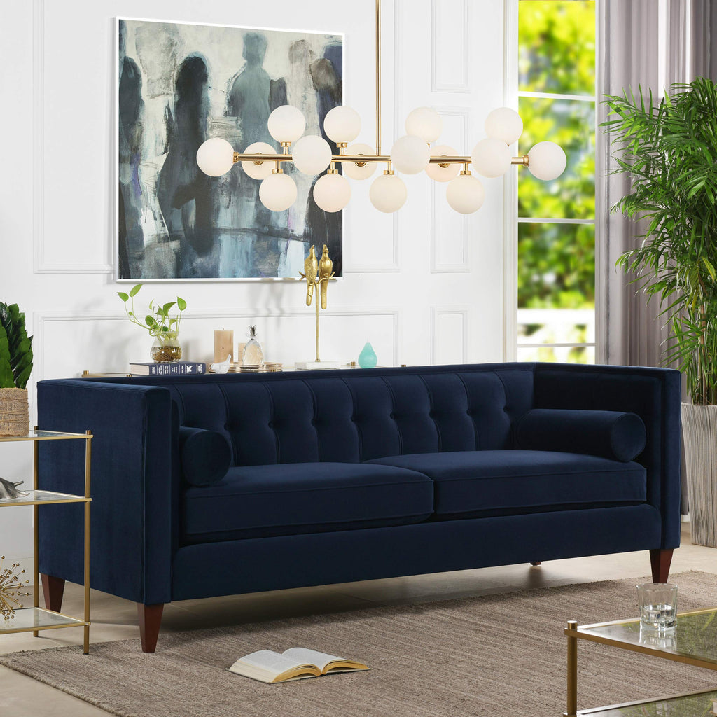 Dark Navy Blue Performance Velvet Tufted Sofa H69820