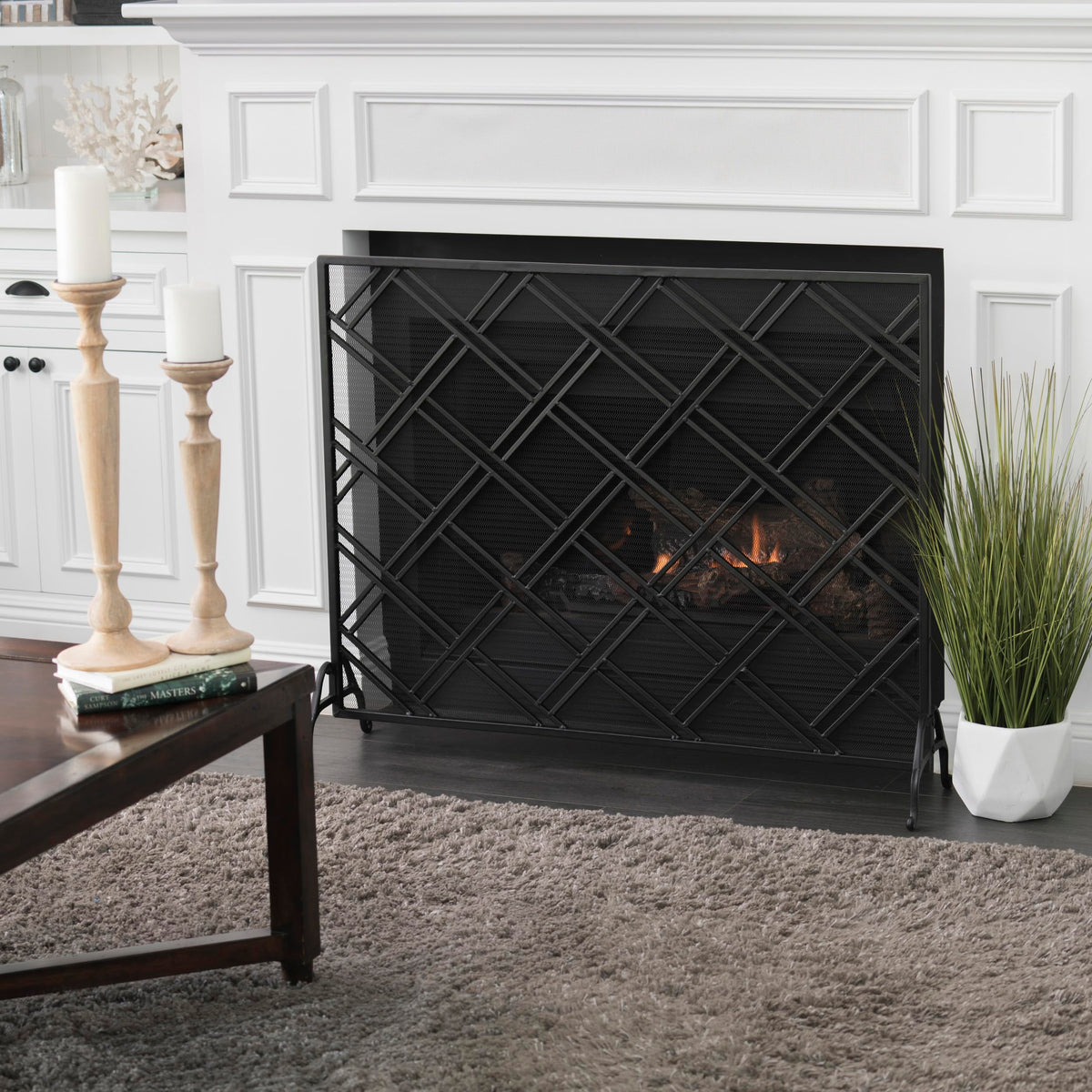 Black Wrought Iron Fireplace Screen Z643646