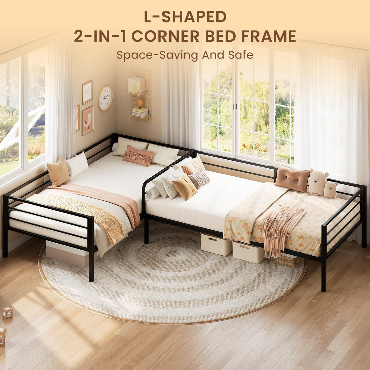 Black L Shaped Twin Beds with Rails M693161
