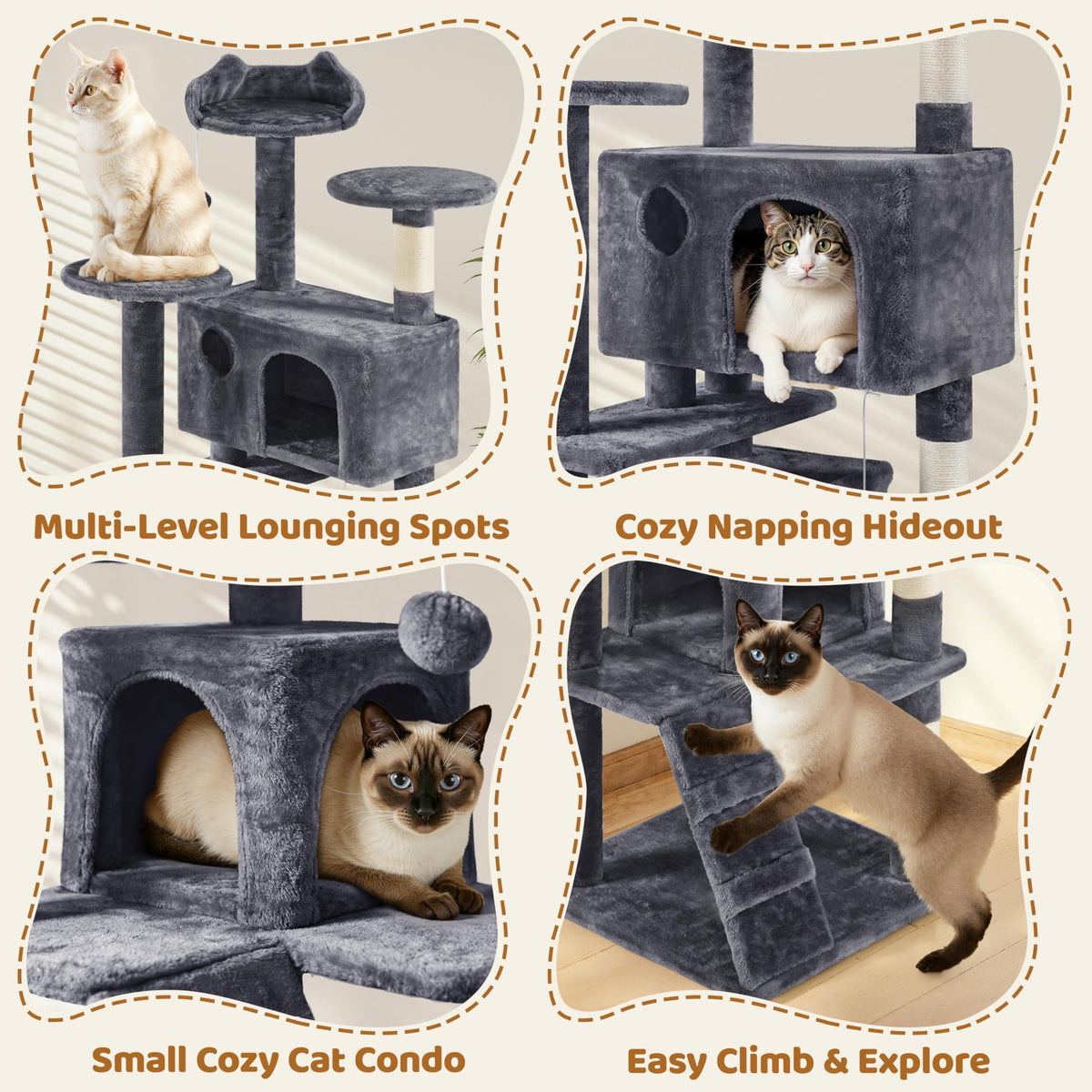 70in Multi-Level Cat Tree with Sisal Scratching Posts C50936