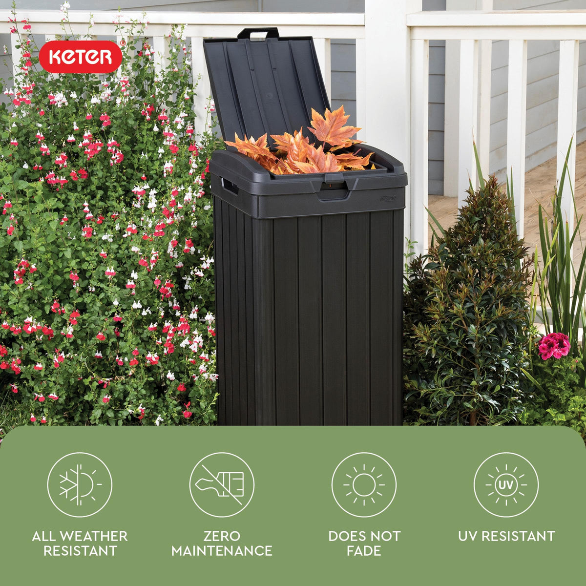 Black 38 Gallon Outdoor Trash Can with Lid and Drip Tray A3131