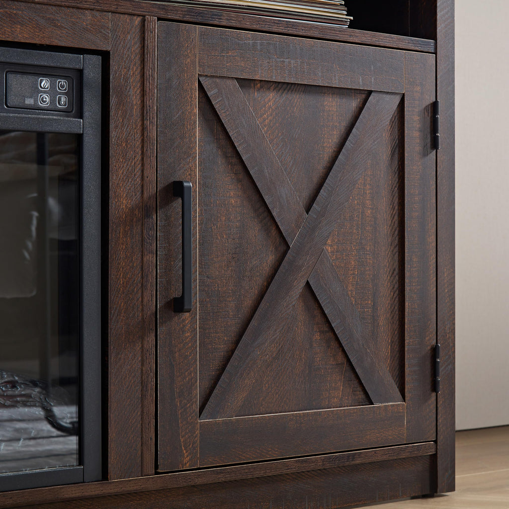 Farmhouse TV Media Stand with 18" Fireplace Insert, Espresso G694