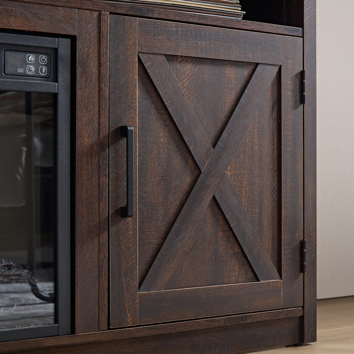 Farmhouse TV Media Stand with 18" Fireplace Insert, Espresso G694