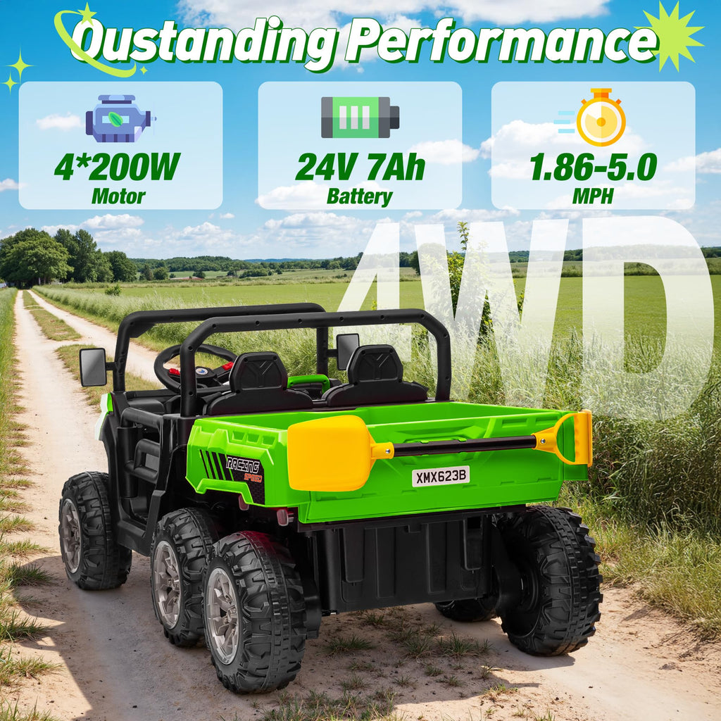 24V 2 Seater 4WD 6-Wheels Battery Powered Ride On Dump Truck A6306